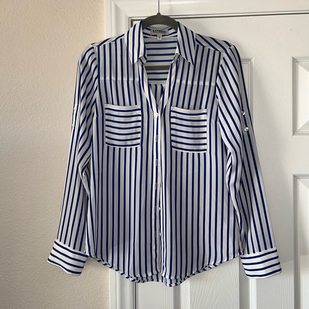 Express Two Pocket Portofino Button Down Striped - Picture 2 of 7